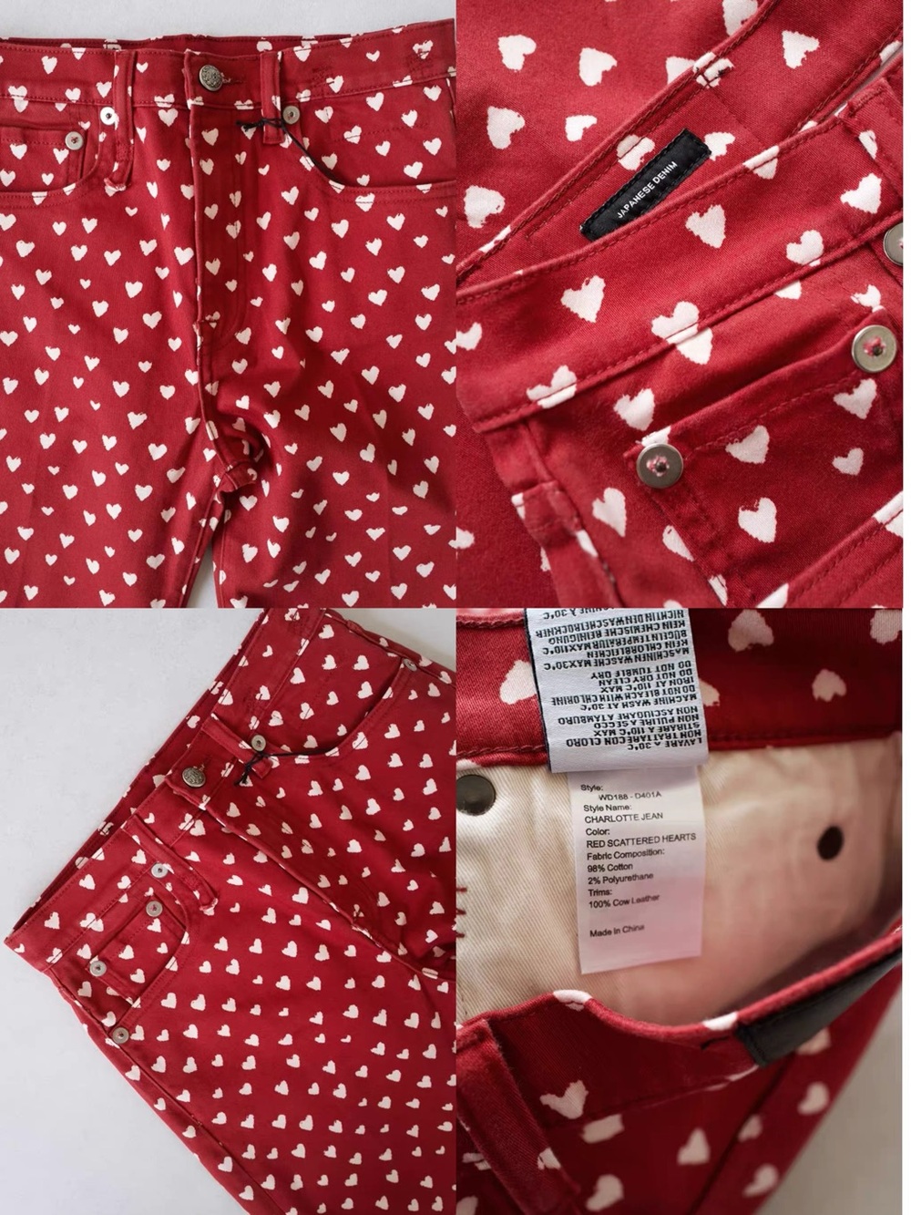 R13 CHARLOTTE JEAN Red Scattered Hearts, 25 26 27 28 - Picture 6 of 11